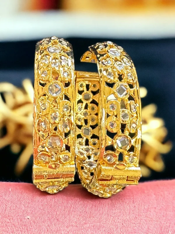 women’s gemstone bracelets-B154 Gold plated bangles - clear   ( READY TO SHIP)