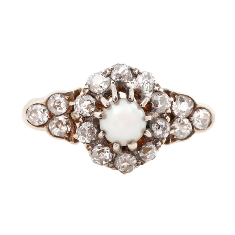 women’s three-stone engagement rings-Victorian Pearl And Diamond Ring