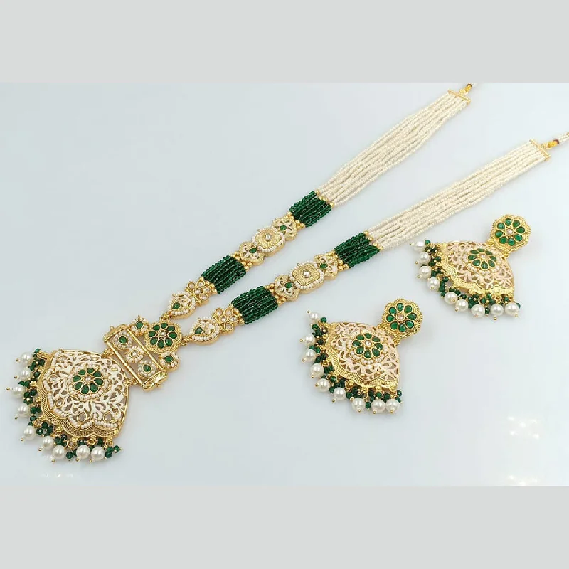 women’s gold-plated necklaces-Rani Sati Jewels Gold Plated Pearl And Kundan Long Necklace Set