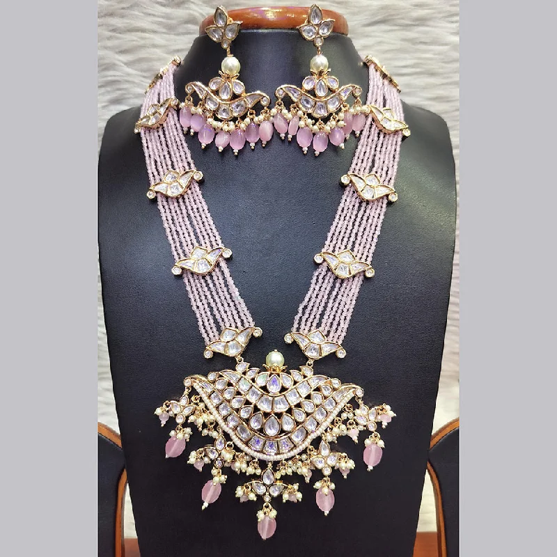 women’s adjustable necklaces-Jain Jewellers Gold Plated  Kundan And Pearl Long Necklace Set