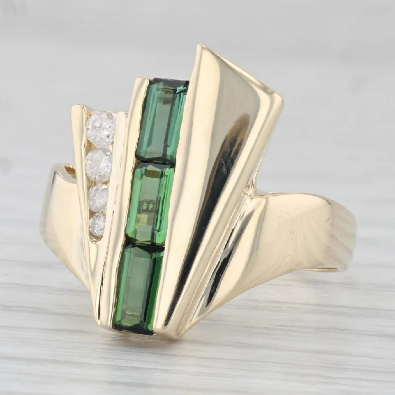 women’s gemstone engagement rings-0.87ctw Green Tourmaline Diamond Ring 14k Yellow Gold Size 7.75