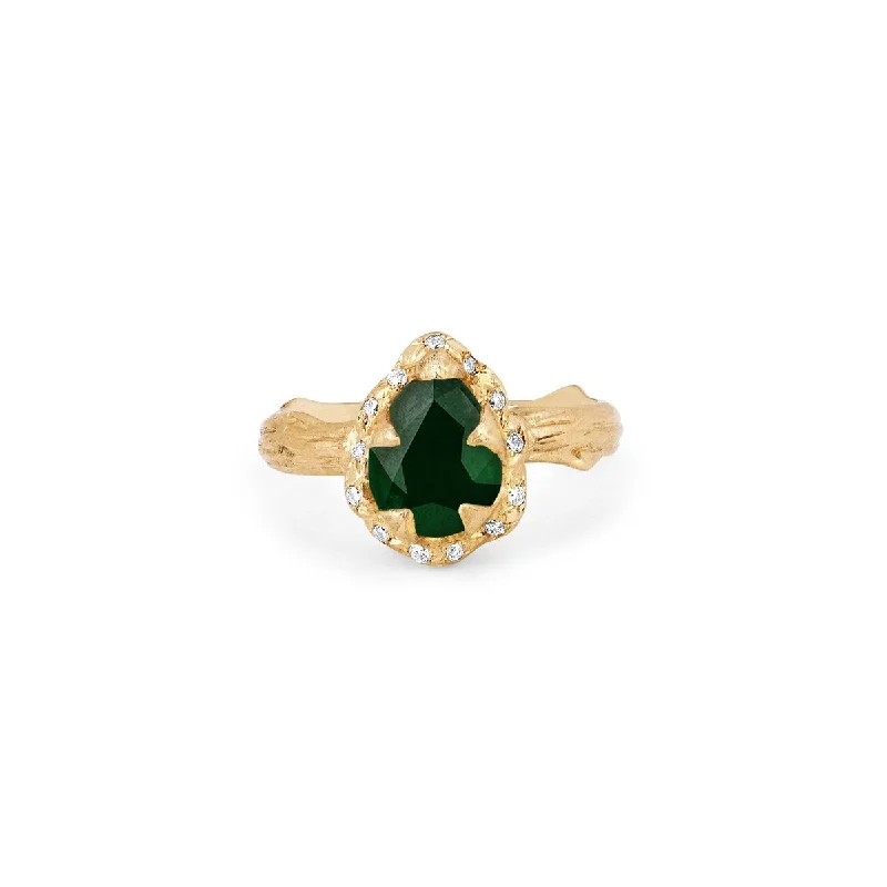 women’s rose gold engagement rings-Micro Queen Water Drop Emerald Rose Thorn Ring with Sprinkled Diamonds