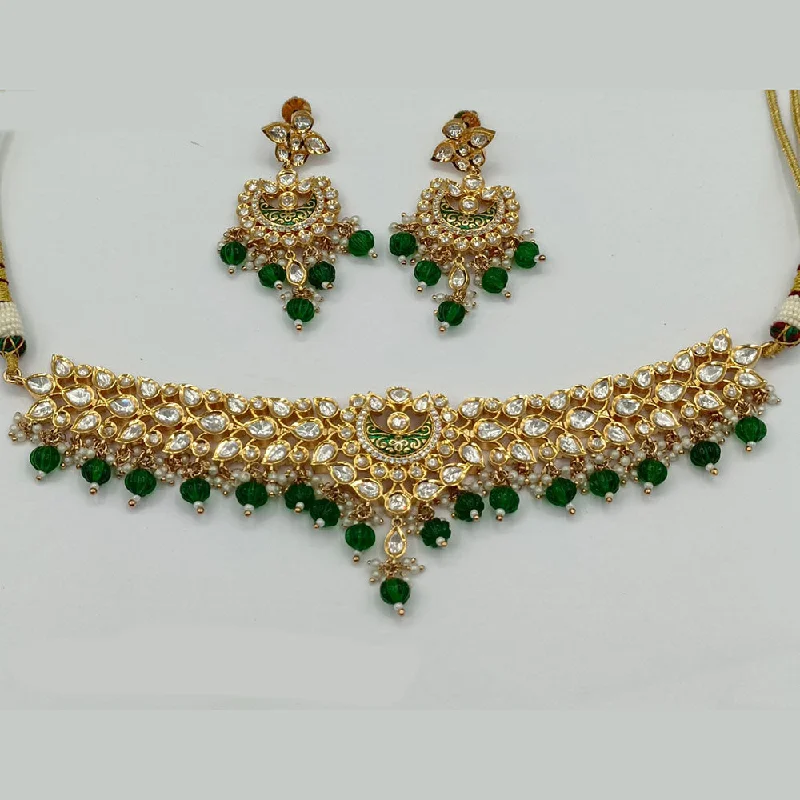 women’s sapphire necklaces-Royal Kundan Jewellery Gold Plated Polki Kundan And Beads Necklace Set