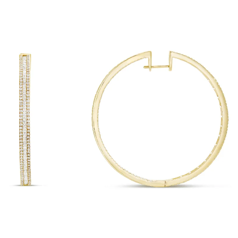 women’s birthday earrings-14K Gold 5.61ct Baguette Diamond Hoop Earrings