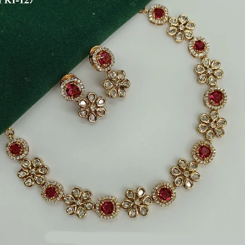 women’s matching necklaces-Royal Kundan Jewellery Gold Plated Polki Kundan Necklace Set