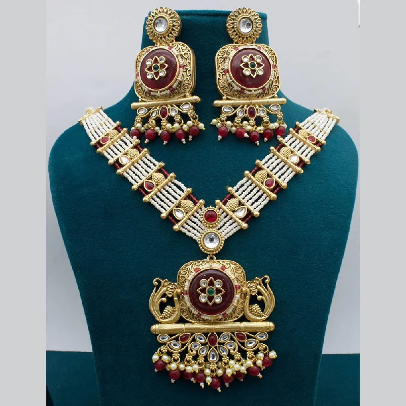 women’s matching jewelry necklaces-Kavita Art Gold Plated Pota Stone And Pearls Necklace Set