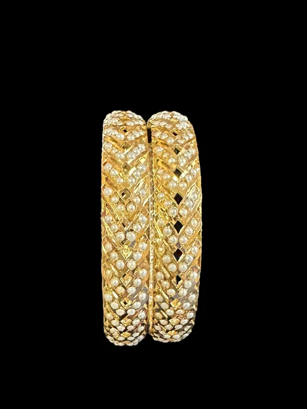 women’s adjustable bracelets-B152 Gold plated jadau bangles - pearls     ( READY TO SHIP)