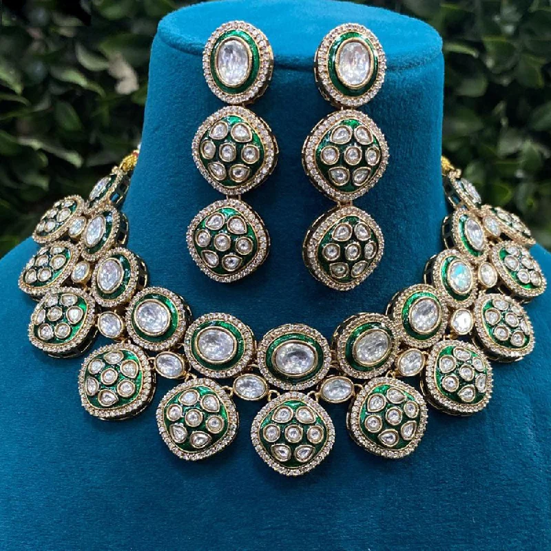 women’s custom necklaces-Royal Kundan Jewellery Gold Plated Polki Kundan Necklace Set