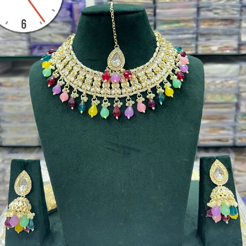 women’s necklace sets-Kavita Art Gold Plated Crystal Stone And Beads Necklace Set