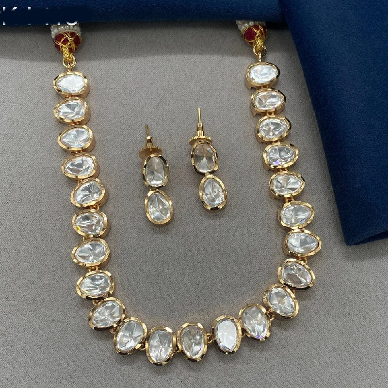 women’s romantic heart necklaces-Royal Kundan Jewellery Gold Plated Polki Kundan Necklace Set