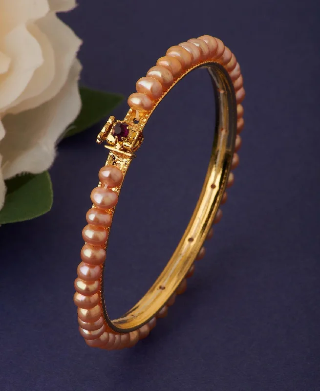 women’s stylish bangles-Classy Pink Pearl Bangle