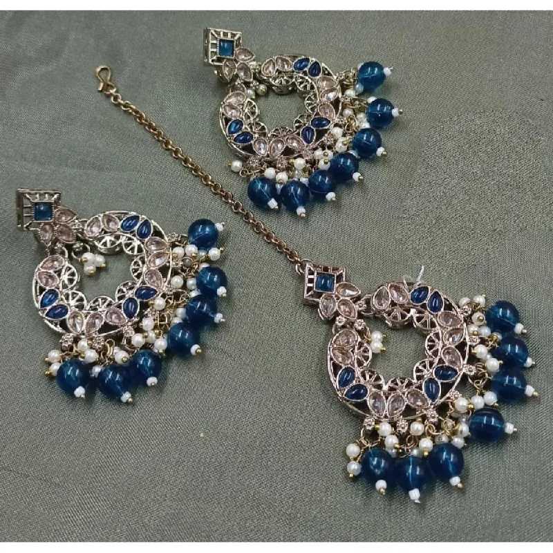 women’s silver earrings-Akruti Collection Gold Plated Crystal Stone Earrings With Maangtikka