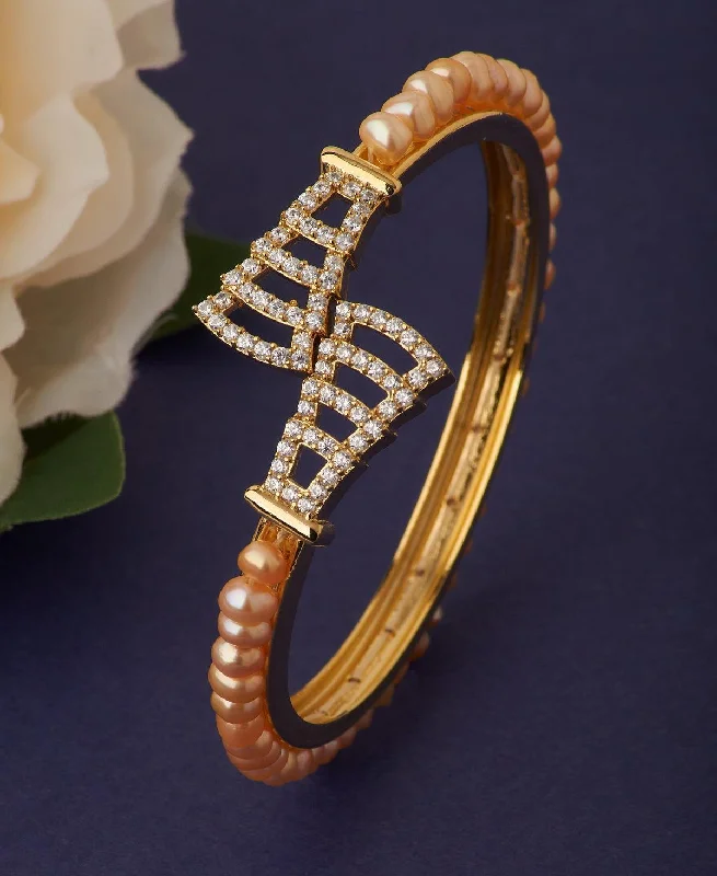 women’s woven bracelets-Delightful Stone Studded Real Pearl Bangle