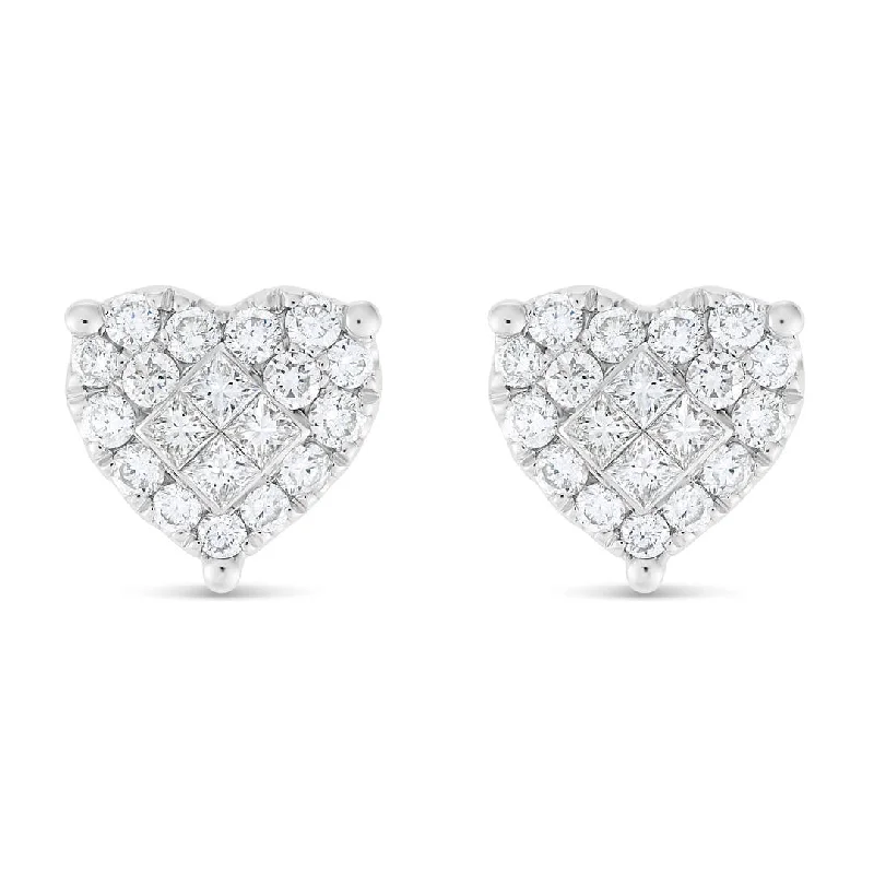 women’s teardrop earrings-18k Cluster Diamond Heart-Shaped Stud Earrings