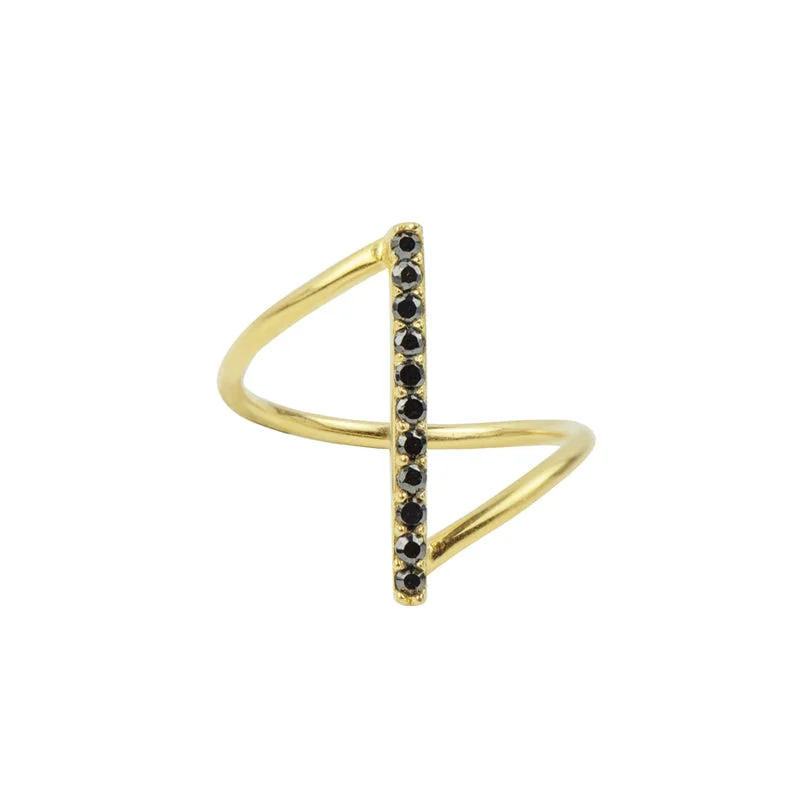 women’s unique solitaire rings-Fine Line Ring- Gold and Black Onyx