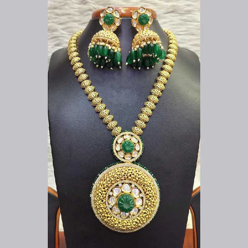 women’s love heart necklaces-Jain Jewellers Gold Plated  Kundan Long Necklace Set