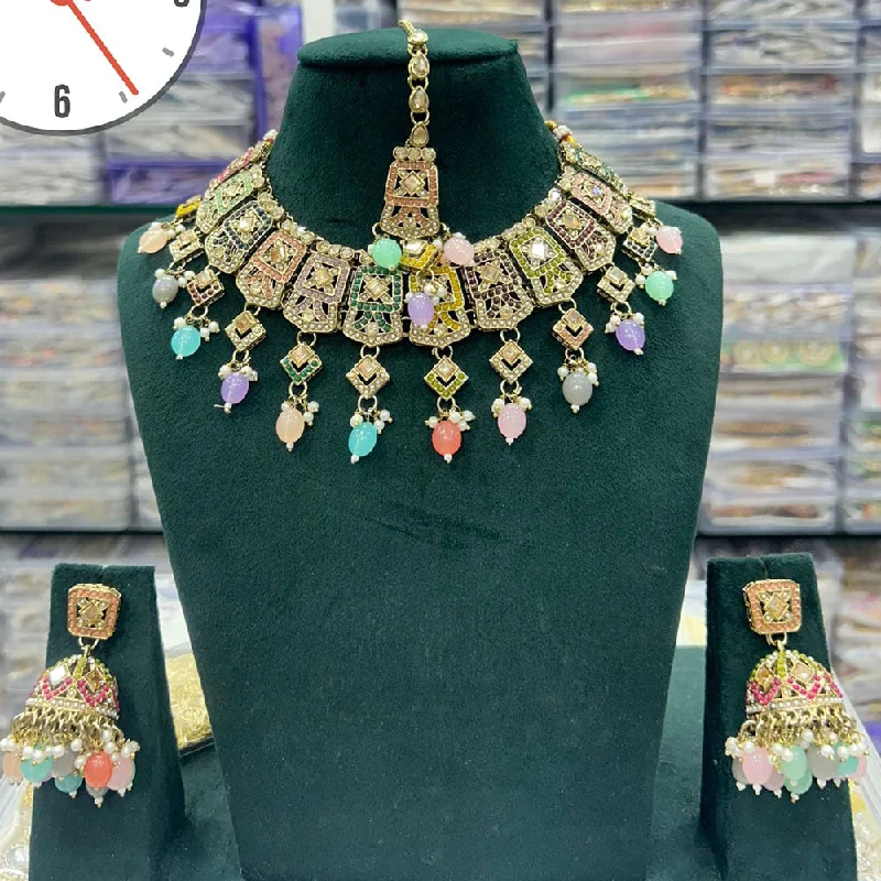 women’s choker necklaces-Kavita Art Gold Plated Crystal Stone And Beads Necklace Set