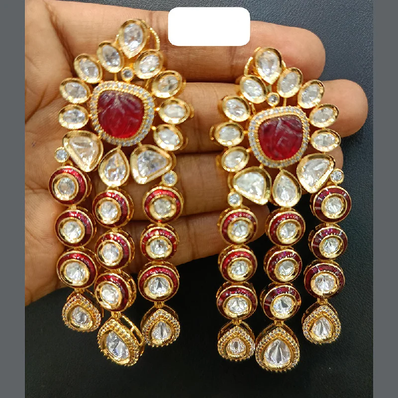 women’s gemstone earrings-Jain Jewellers Gold Plated Polki Kundan Dangler Earrings