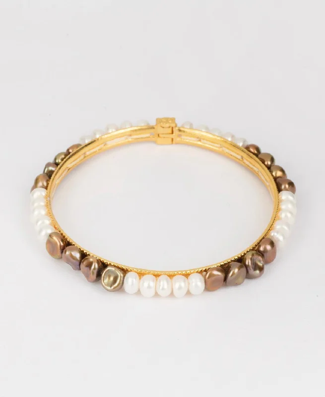 women’s tennis bracelets-Classy White and Brown Pearl Bangle