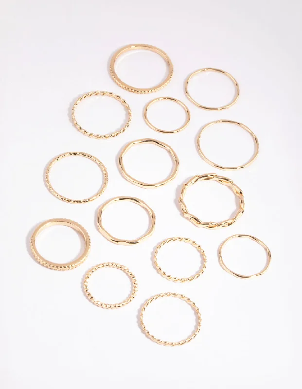 women’s vintage rings-Gold Fine Mixed Band Ring Pack