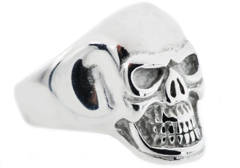 women’s engraved rings-Mens Stainless Steel Skull Ring