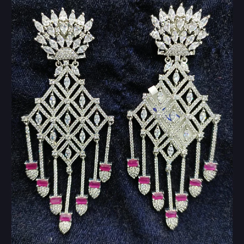 women’s heart-shaped earrings-Jain Jewellers Silver Plated AD Dangler Earrings