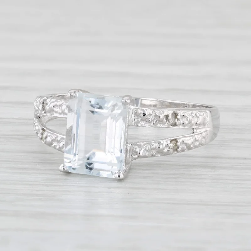 women’s engagement rings-1.40ct Emerald Cut Goshenite Diamond Ring 10k White Gold Size 6.75