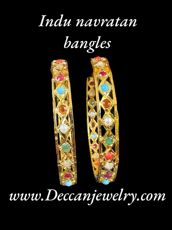 women’s trendy bracelets-B145  INDU Navratan  bangles -1 pair ( READY TO SHIP )