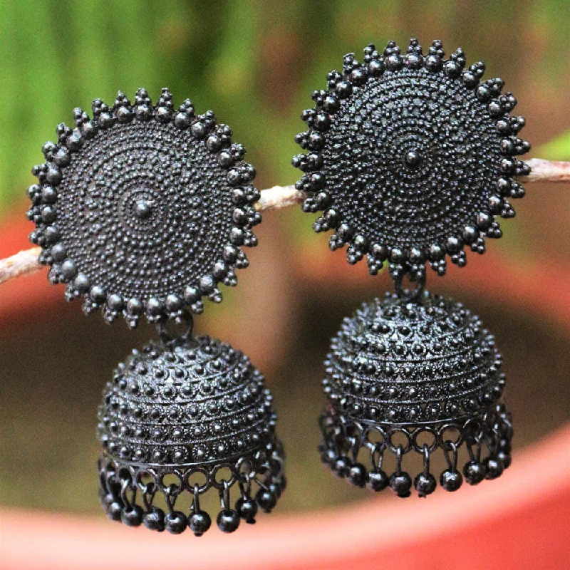 women’s diamond earrings-H K Fashion  Black Plated Jhumki Earrings