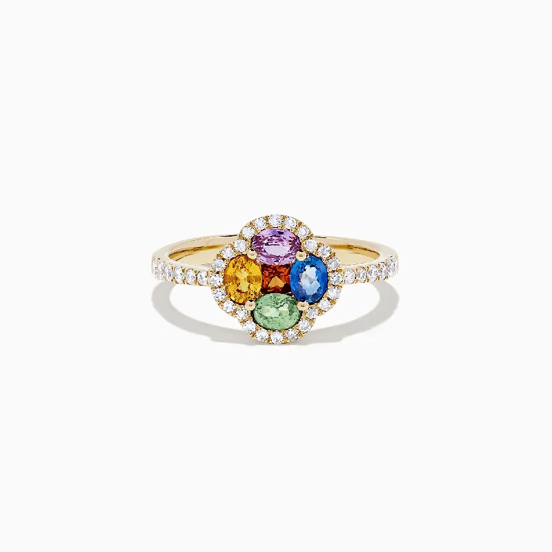 women’s small engagement rings-Watercolors 14K Yellow Gold Multi Sapphire and Diamond Ring, 1.35 TCW