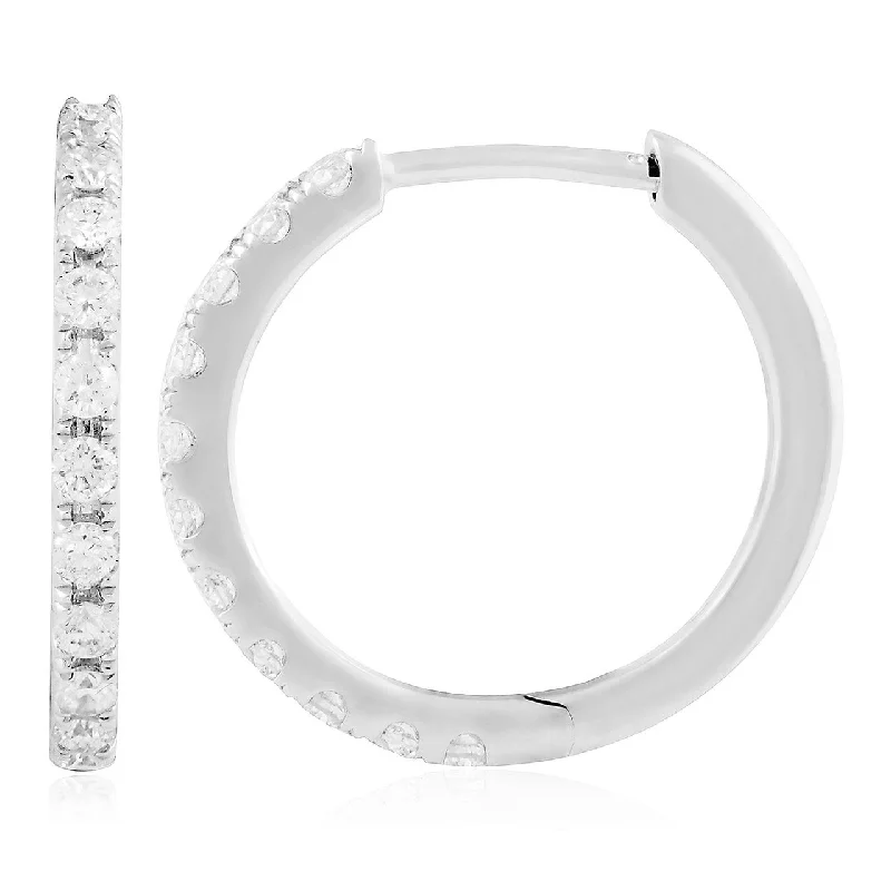 women’s big earrings-18k White Gold .28ct Diamond Hoop Earrings