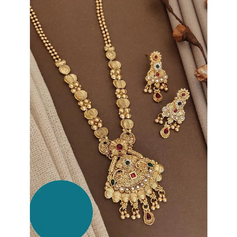 women’s halo necklaces-Akruti Collection Gold Plated Kundan Long Necklace Set