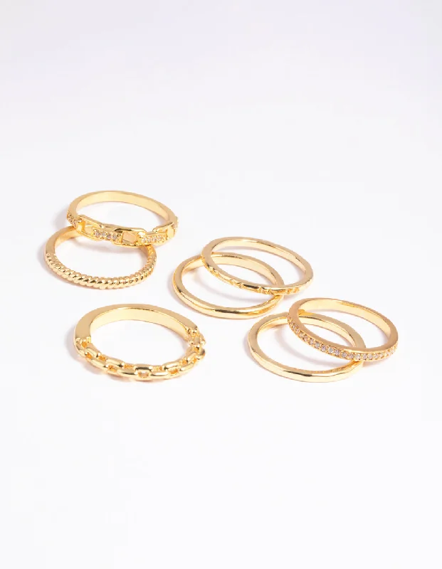 women’s elegant rings-Gold Plated Stacking Rings with Diamantes