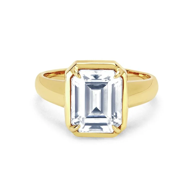 women’s gemstone engagement rings-Emerald Cut Diamond Solitaire Setting with Tapered Cloud Fit Band