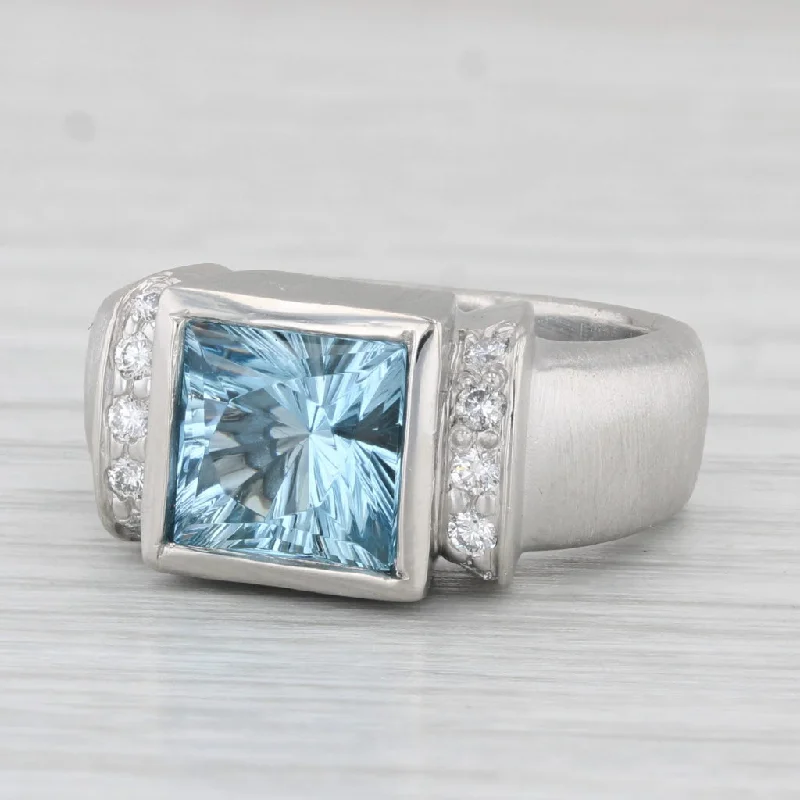 women’s white sapphire engagement rings-2.45ctw Aquamarine Diamond Ring Platinum Size 6.75 Brushed Finish