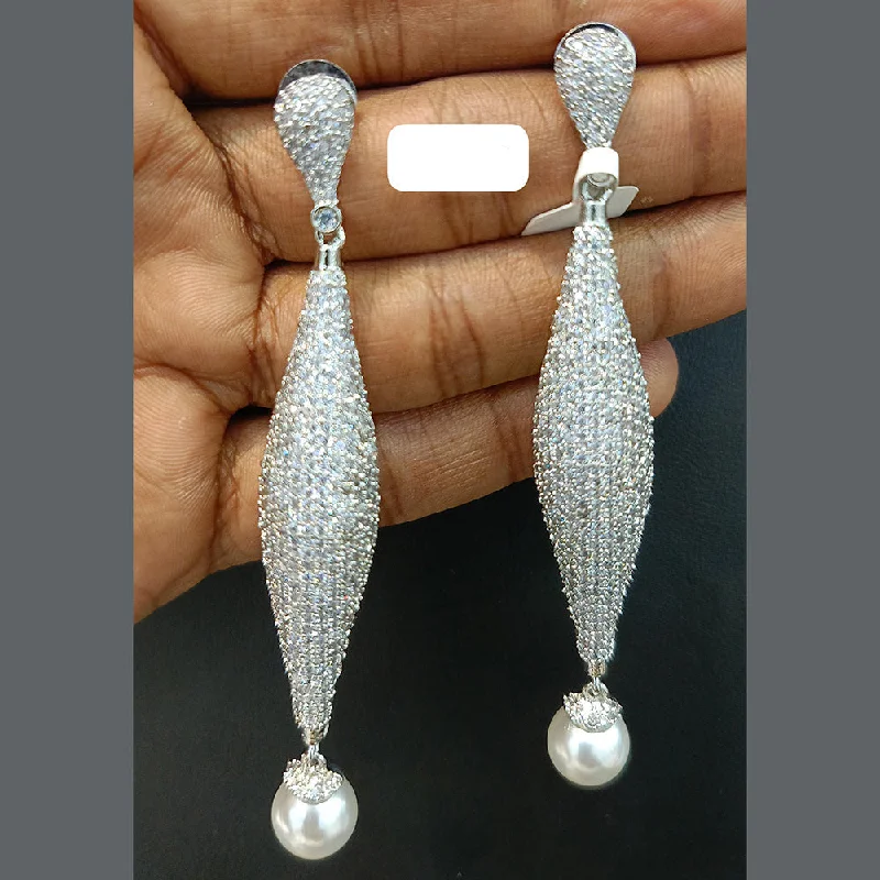 women’s ear cuffs-Jain Jewellers Silver Plated AD Dangler Earrings