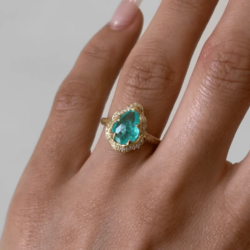 women’s stackable rings-18K Baby Queen Water Drop Paraiba Ring with Full Pavé Diamond Halo | Ready to Ship