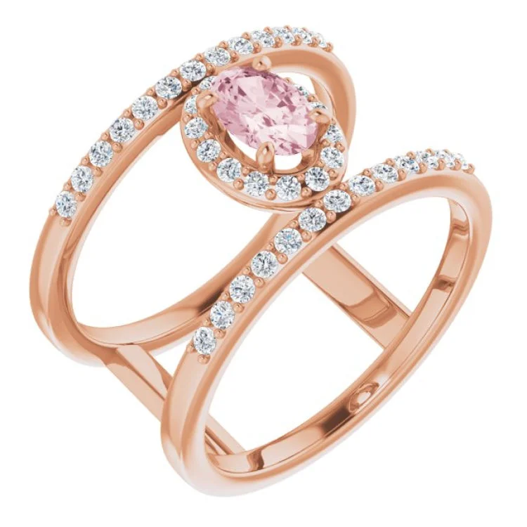 women’s emerald stone engagement rings-14K Rose Natural Morganite & 1/3 CTW Natural Diamond Ring