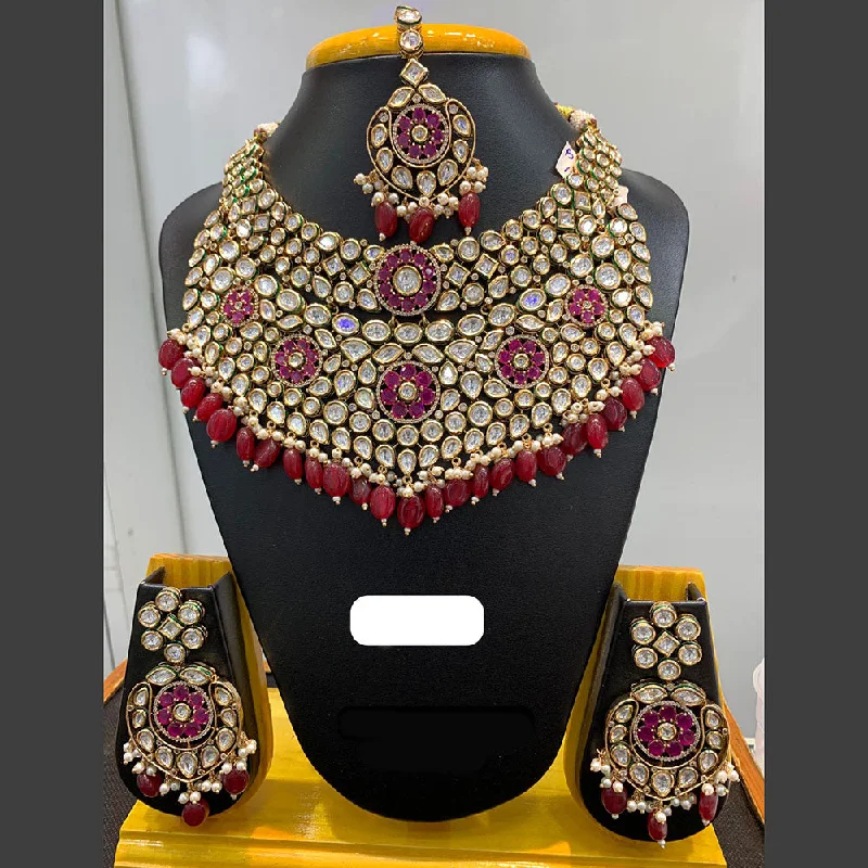 women’s wedding necklaces-Jain Jewellers Gold Plated Polki Kundan Stone And Pearls Necklace Set