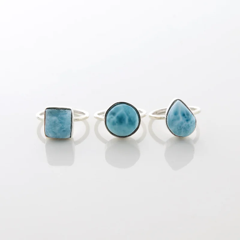 women’s emerald-cut rings-Larimar Ring Trio Evie