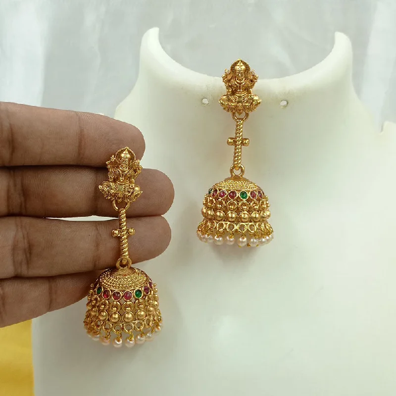 women’s handmade earrings-Joyful Jewel Art Matte Gold Plated Pota Stone And Temple Jhumki Earrings