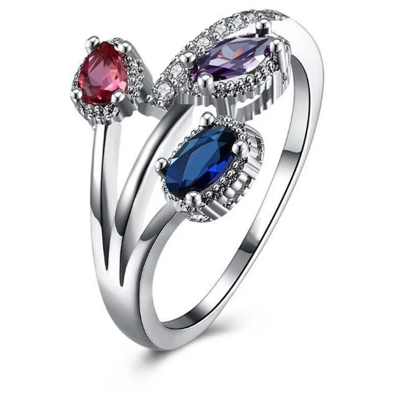 women’s boho rings-Multicolor Flower Ring with Cubic Zirconia Stones