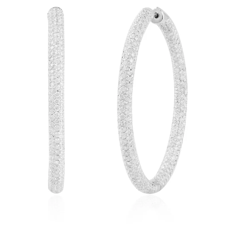 women’s stylish earrings-14K White Gold 8.31ct Medium Diamond Hoop Earrings