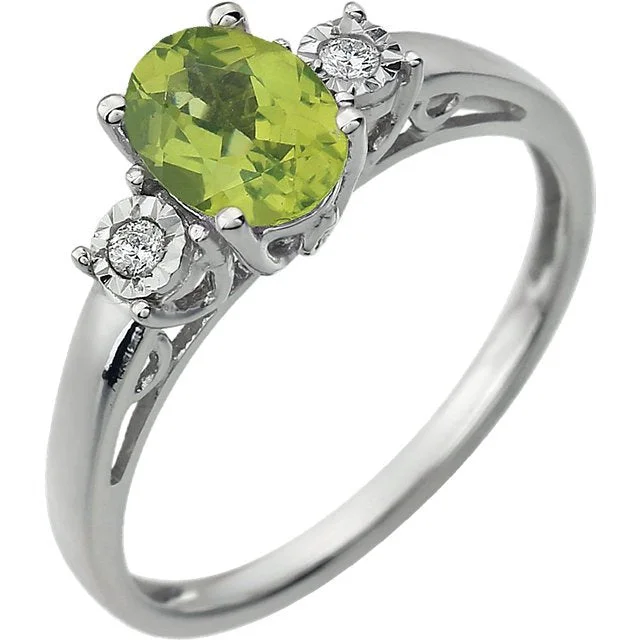 women’s matching engagement rings-14KT WHITE GOLD PERIDOT & .04 CTW DIAMOND RING