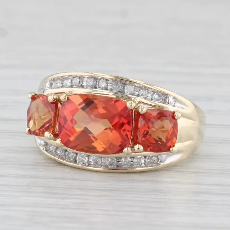 women’s antique engagement rings-Lab Created Orange Sapphire Diamond Ring 10 Yellow Gold Size 7,25 Cocktail