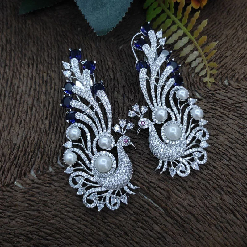 women’s birthday earrings-Aamrapali Silver Plated AD And Pearl Dangler Earrings