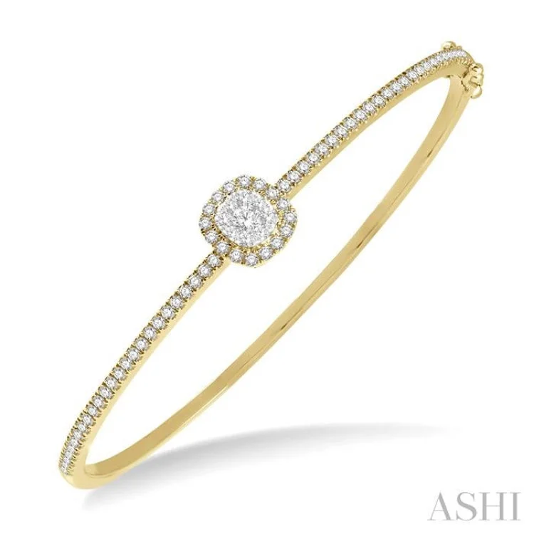 women’s layered bracelets-1 ctw Cushion Shape Lovebright Round Cut Diamond Stackable Bangle in 14K Yellow and White Gold