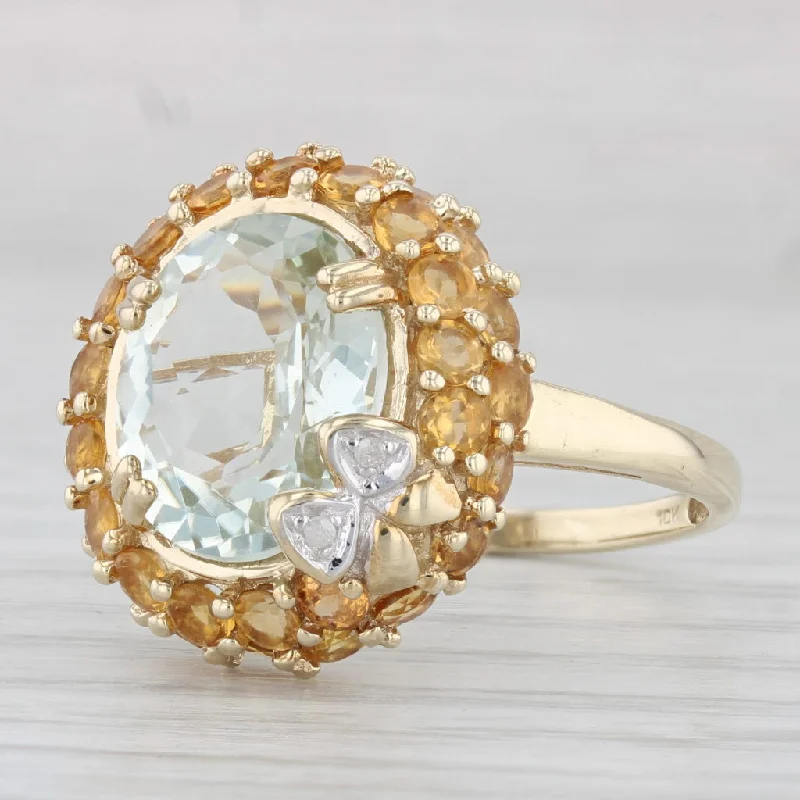 women’s round engagement rings-6.14ctw Prasiolite Green Amethyst Citrine Diamond Ring 10k Yellow Gold Size 8