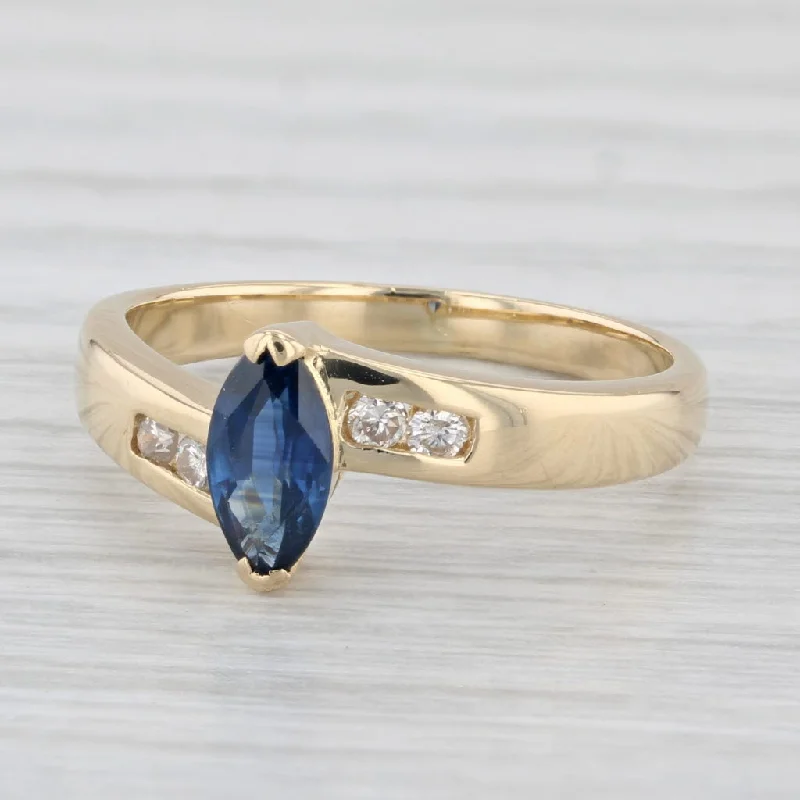 women’s cushion-shaped engagement rings-0.67ctw Marquise Blue Sapphire Diamond Ring 18k Yellow Gold Bypass Size 6