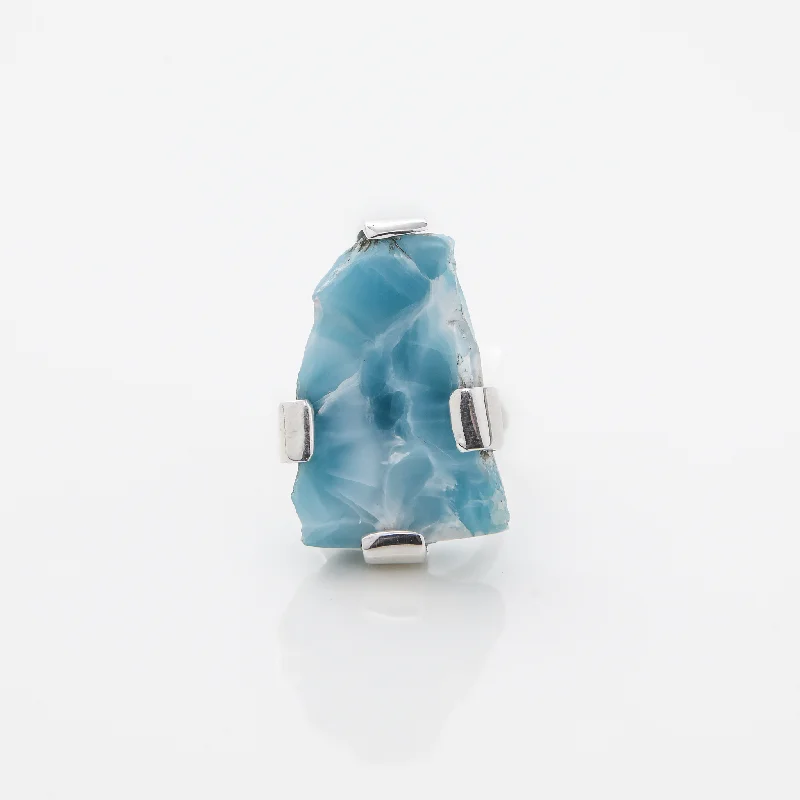 women’s solitaire rings-Raw Larimar Ring Penelope